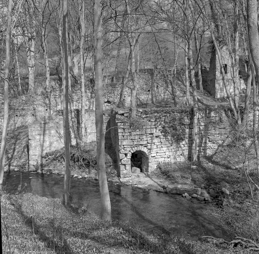 Maeshafn Mine view of wheel pits  15.4.74